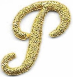 1 1/8" Fancy Metallic Gold Script Cursive Alphabet Letter P Embroidered Patch - Picture 1 of 1