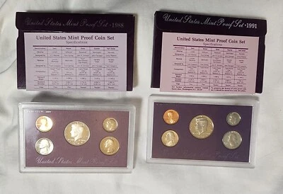 United States Mint Proof Set With COAs 1988 1991 1999 2001 2002 - Image 1 of 4