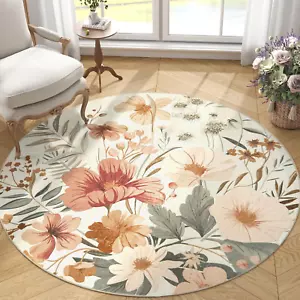 Spring Floral round Rug 5Ft Area Rug Indoor Circle 5' round Washable Modern Orie - Picture 1 of 8