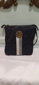 tommy hilfiger black women's purse satchel bag gold emblem - Picture 1 of 8