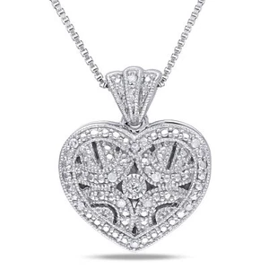 Amour Sterling Silver Diamond Accent Heart Locket Pendant with Chain - Picture 1 of 6
