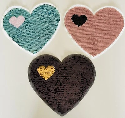 MARKENLOS Aufnäher Patches mit Wendepailletten Herz im Herz groß 3 Varianten ca. 19x20cm