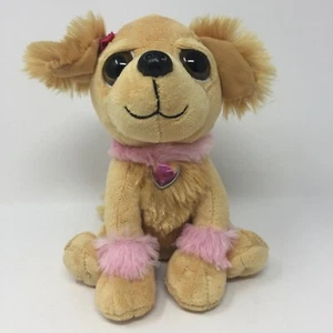 8” The Petting Zoo Big Eyed Tan Puppy Dog Plush Stuffed Toy Collar 2013 Release - Picture 1 of 10