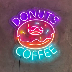 24" Custom Donuts Coffee Open Flex LED Neon Sign Light Shop Gift Bar Store Decor - Picture 1 of 2