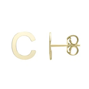 14K Yellow Gold Yours Truly Initial C Stud Earrings Fine Jewelry - Picture 1 of 1