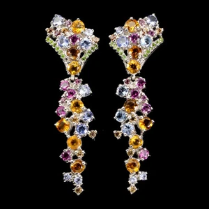 Summer 925 Silver Earrings Round Sapphire Citrine Rhodolite Gemstone Jewelry - Picture 1 of 10