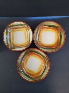 (6) Vintage Vernonware Homespun Hand Painted 5 5/8" Berry Bowls Made In Ca USA