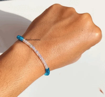 Faceted Blue Topaz and Ethiopian Opal Beads Bracelet Beaded Jewelry Gift for Her - Image 1 of 4
