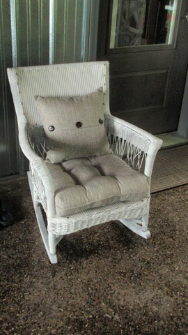 Antique, Kaltese Furniture, Jackson, Michigan wicker/cane rocking chair w/spring Cover