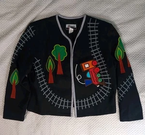 Vintage Spirit Collection Train Blazer Jacket L Whimsical Themed Fun Kidcore - Picture 1 of 15