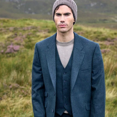 Chaqueta de safari de tweed para hombre informal ocio esmoquin abrigo formal de doble botonadura Foto 1 de 3