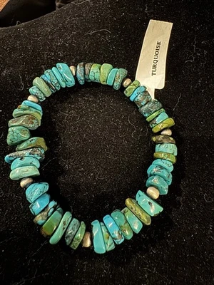 Vintage Sterling Silver Blue Turquoise Beaded Stretch Bracelet - Image 1 of 2