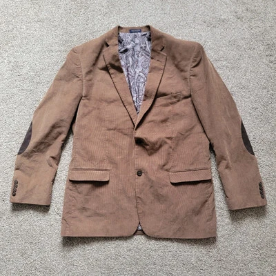 Adolfo 46L Corduroy Tan Elbow Patches Academia Paisley Blazer Sports Coat Jacket - Image 1 of 4