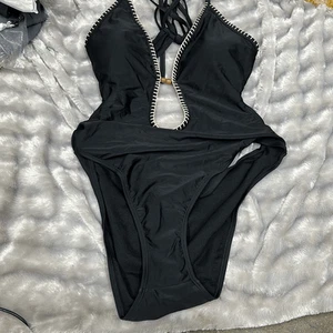 Traje de baño de una pieza triángulo acanalado para mujer - negro talla XL - Imagen 1 de 2