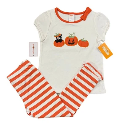 NWT Gymboree Ivory & Orange Striped Leggings & Halloween Cat/Pumpkin Top - 2T - Image 1 of 4