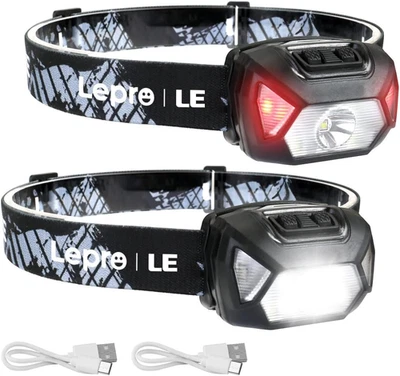 LEPRO Linterna Frontal LED Recargable 2000Lux (2 Pack), Linterna Cabeza USB Reca - Imagen 1 de 4
