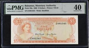 Bahamas 5 Dollars 1968 P29a PMG Extremely Fine 40 - Picture 1 of 2
