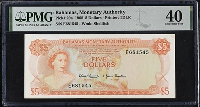 Bahamas 5 Dollars 1968 P29a PMG Extremely Fine 40 - Image 1 of 2