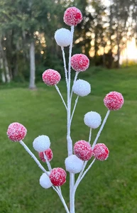 Pompón Rojo y Blanco con Brillo de Nieve Spray Tallo Elige Suministros de Artesanía de Navidad - Imagen 1 de 3