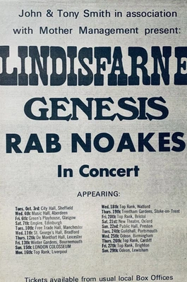 GENESIS LINDISFARNE 1972 original POSTER ADVERT UK CONCERT TOUR Peter Gabriel - Image 1 of 3
