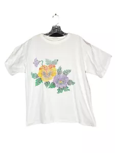 Vintage Raised Rubber Flower Design T-Shirt Size L 100% Cotton Made By Chookers - Bild 1 von 6