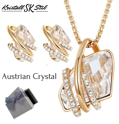 Luxus Schmuckset Damen 750er Gold 18K Vergoldet Kristallen Ohrringe Geschenk NEU - Bild 1 von 4