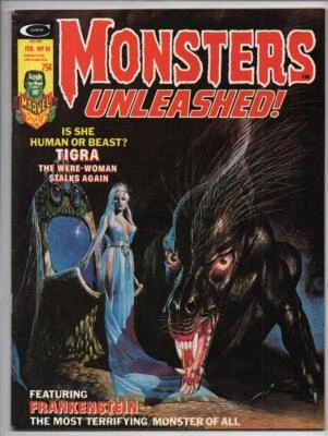 MONSTERS UNLEASHED #10 Magazine, VF+, Frankenstein 1973 1975 Tigra - Image 1 of 2