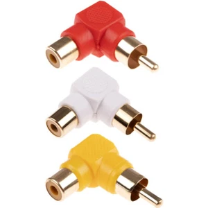 3 x RCA Red White Yellow Phono Right Angle Male to Female Audio TV Cable Adapter - Picture 1 of 8