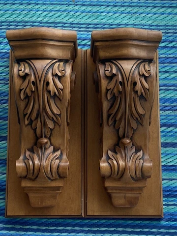 Set of 2 Solid Wood Carved Corbels Wall Bracket Shelves Heavy Pair Lovely Gift Cover