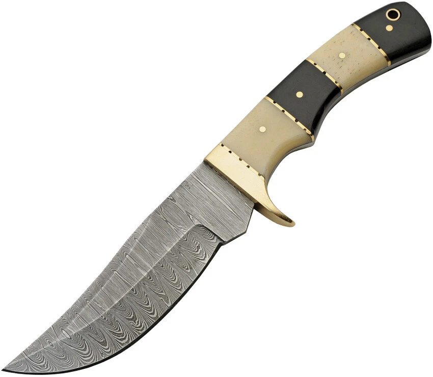 Damascus Hunter Fixed Knife 5" Steel Full Tang Blade w/ Brass Guard - DM-1313HB