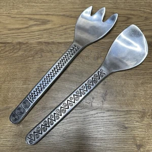 Set cucchiaio/forchetta insalata vintage Wilton Armetale peltro lega di alluminio design reggae - Foto 1 di 6