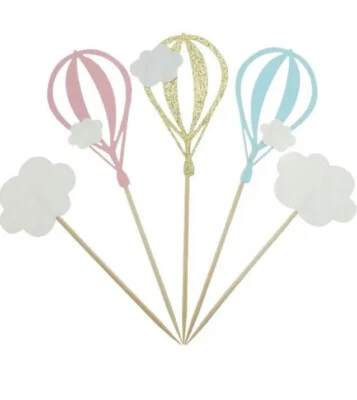 20pcs White Cloud Hot Air Balloon Cake Cupcake Toppers Party Food Fruit Pick - Image 1 of 4