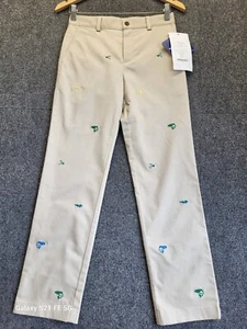 Brooks Brothers Boy's Fleece Fishing Themed Embr Pants Stone Sz 12/ Straight Leg - Picture 1 of 11