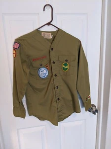 Camisa Vintage Años 70 BSA Boy Scout Manga Larga Verde Oliva con Parches Michigan - Imagen 1 de 8