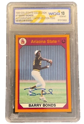 BARRY BONDS 1990 Collegate Collection #7 Arizona State Autographed 258/500 - 10! - Image 1 of 2