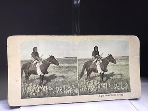 Tarjeta Stereoview vintage ~ indio nativo americano 6. Old Chief Can’t Laugh - Imagen 1 de 10
