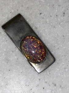 Vintage Sterling Silver MEXICO Dragons Breathe Opal Money Clip 2" x I" - Picture 1 of 5