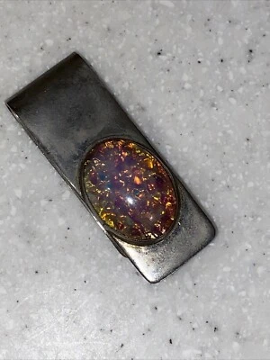 Vintage Sterling Silver MEXICO Dragons Breathe Opal Money Clip 2" x I" - Image 1 of 4