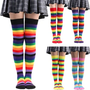 Girls Women Thigh High Over the Knee Socks Extra Long Striped Stockings- - Picture 1 of 20