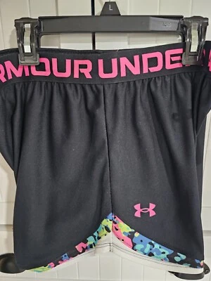 Girls Youth Under Armour Shorts NEW Black multi Size XL - Image 1 of 3