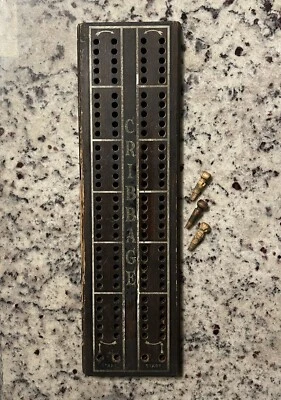 Antique Vintage Wooden Cribbage Game Rectangular Board Hanging Wood 16” x 4.5” - Image 1 of 4