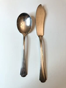 Vintage Senate Silverplate Sugar Spoon & Butter Knife Set Jean Pattern - Picture 1 of 3