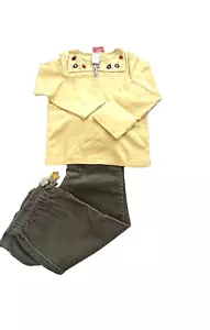 NWT Gymboree Girl Olive Dangling Flower Corduroy Pant & Flower Yoke Tee Size 5 - Picture 1 of 7