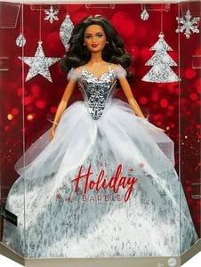 Barbie Signature 2021 Holiday Doll (12-inch Brunette Hair) in Silver Gown w/ Sta - Picture 1 of 5