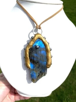 大量 天然拉长石吊坠 项链 巨大 工匠 手工制作 — 第 1/4 张图片