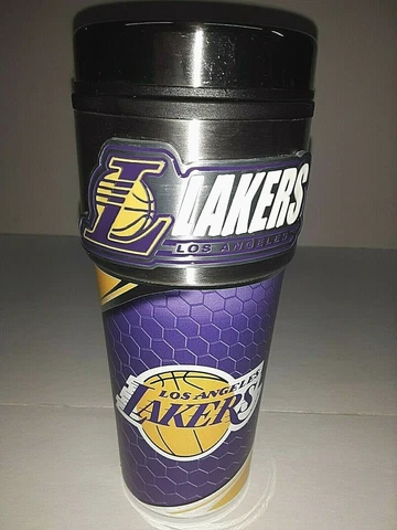 Los Angeles Lakers 16 oz Travel Mug with Stainless Steel Top and Emblem Cover