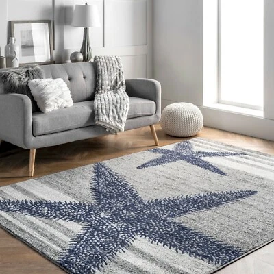 nuLOOM Thomas Paul Modern Coastal Starfish Stripes Area Rug in Grey and Ivory