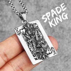 Spade King Skull Poker Stainless Steel Men Necklaces Pendants Chain Omi Card