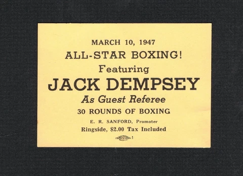 VERY RARE World Heavyweight Champion Jack Dempsey 1947 boxing ticket Cover