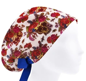 Skull scrub cap, surgical caps women, nurse cap, scrub hats, scrub hat rose - Picture 1 of 3